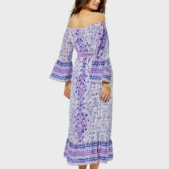 Lilly Pulitzer ABIGALE OFF THE SHOULDER MIDI DRESS-Size M- White Time To Shine - Picture 4 of 10